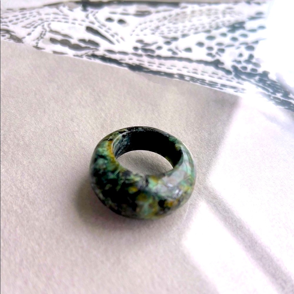 Carved Turquoise Stone Ring - Ring Size 7